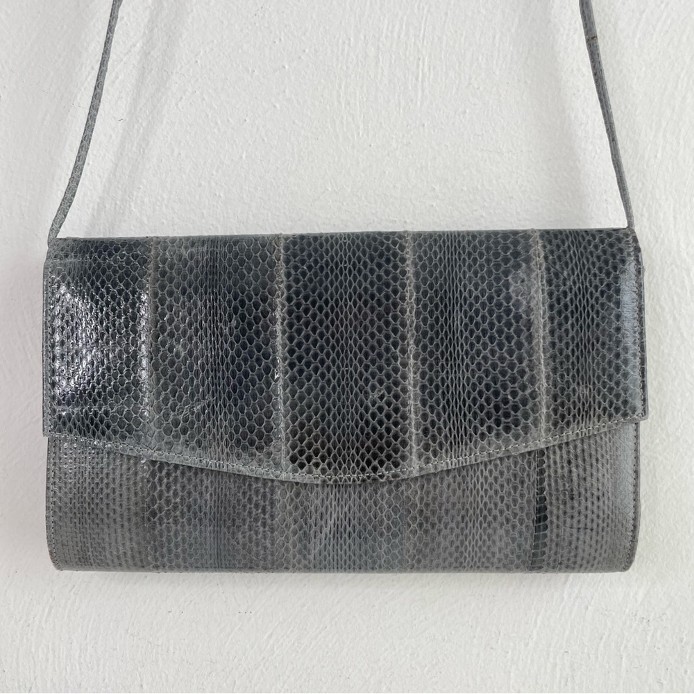 Vintage Minimalist Grey Snakeskin Purse Bag Crossbody Shoulder - Picture 1 of 9